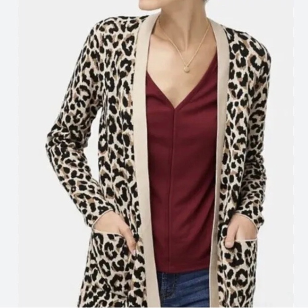 J CREW LEOPARD OPEN CARDIGAN